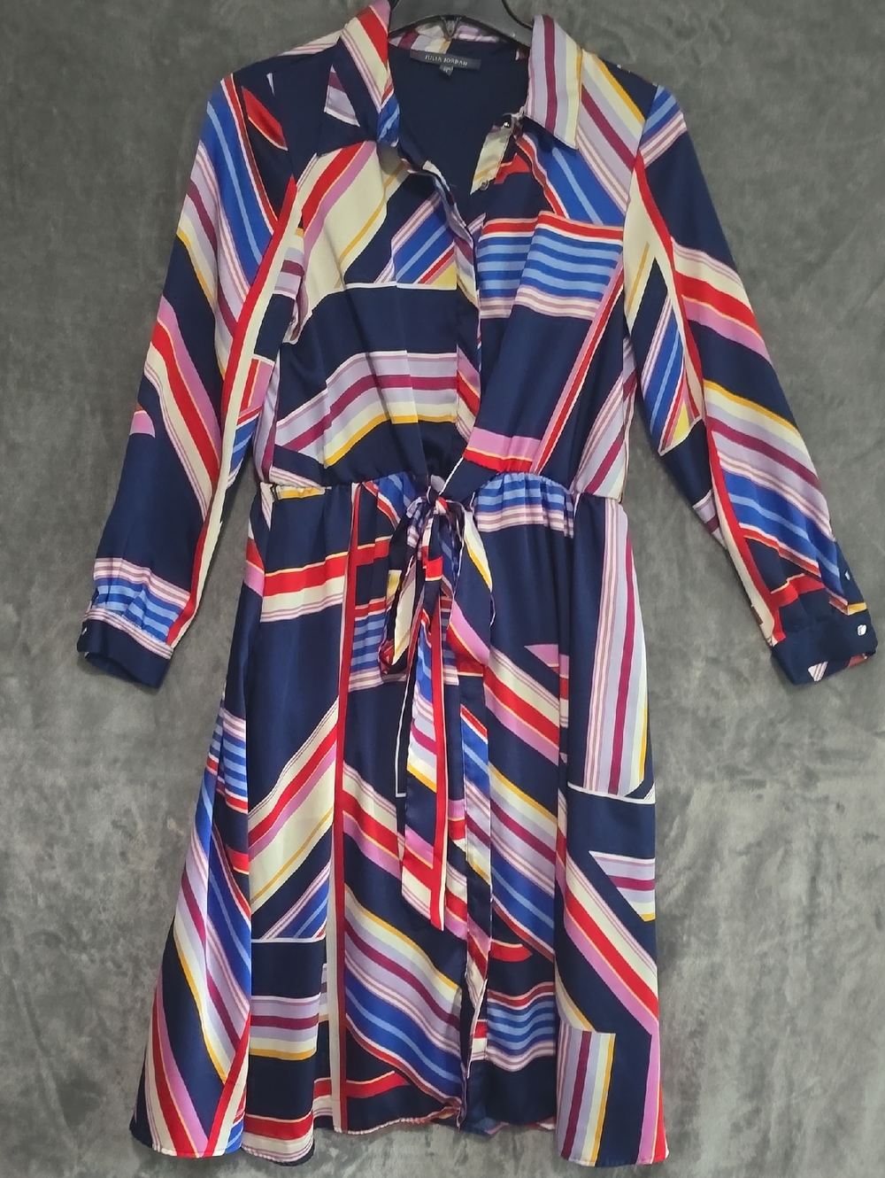 Julia Jordan Striped Navy Tie-Waist Shirt Dress - Multicolor
